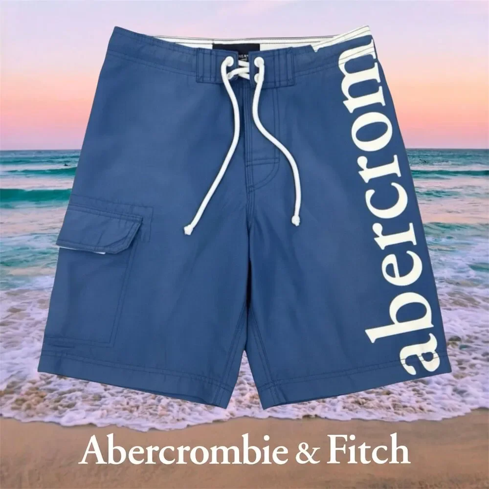 Abercrombie & Fitch Men's Blue Logo Board Shorts Y2K Swim Trunks Size 29